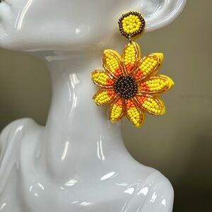 Yellow and Orange Sunflower Earrings with Intricate Design